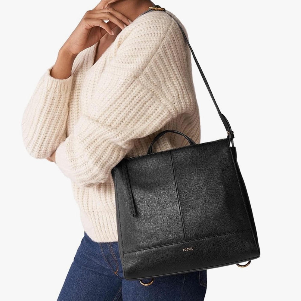 Fossil Black Leather Tote Bag - Picture 2 of 12